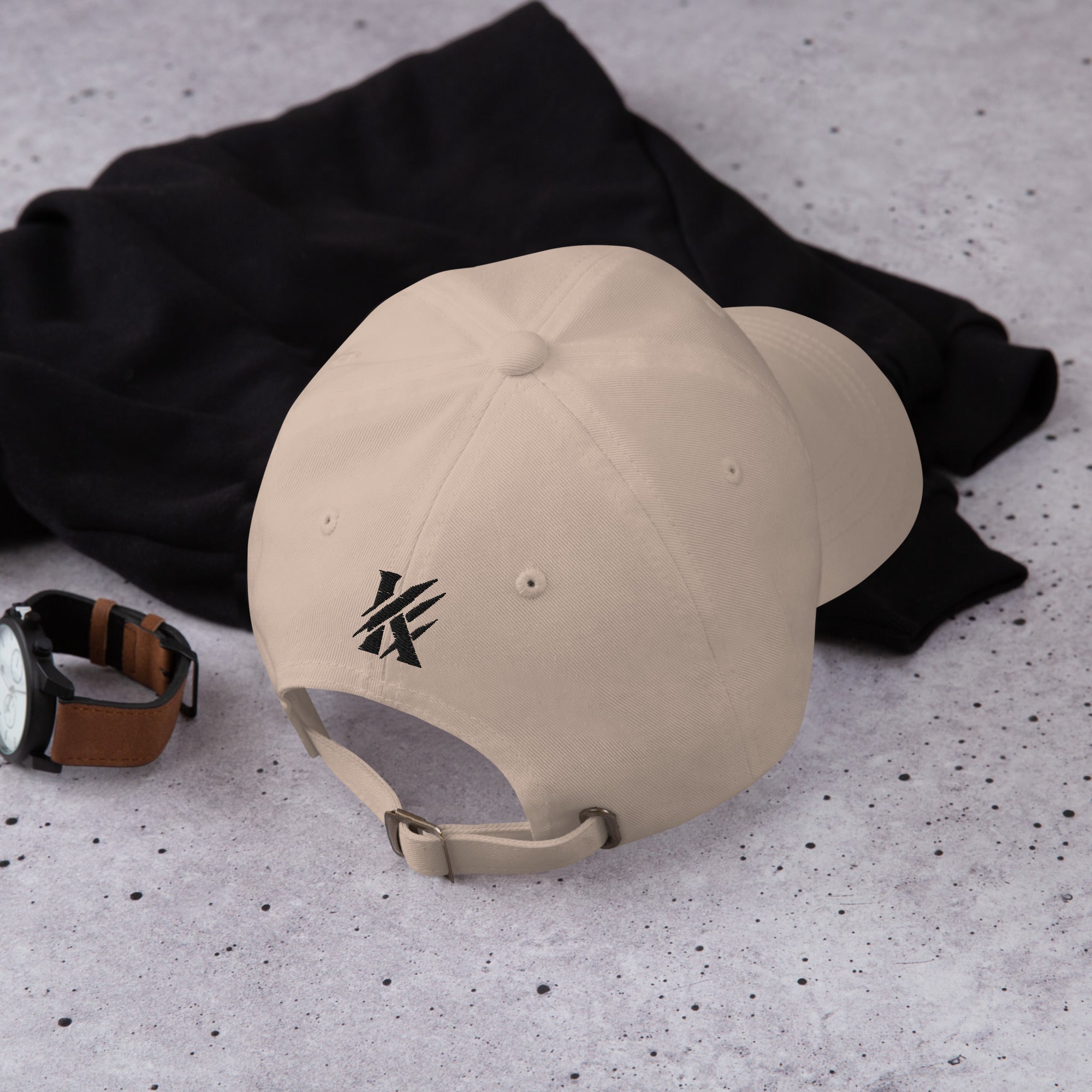Rear view of KHANAGE Built Different signature embroidered cap 