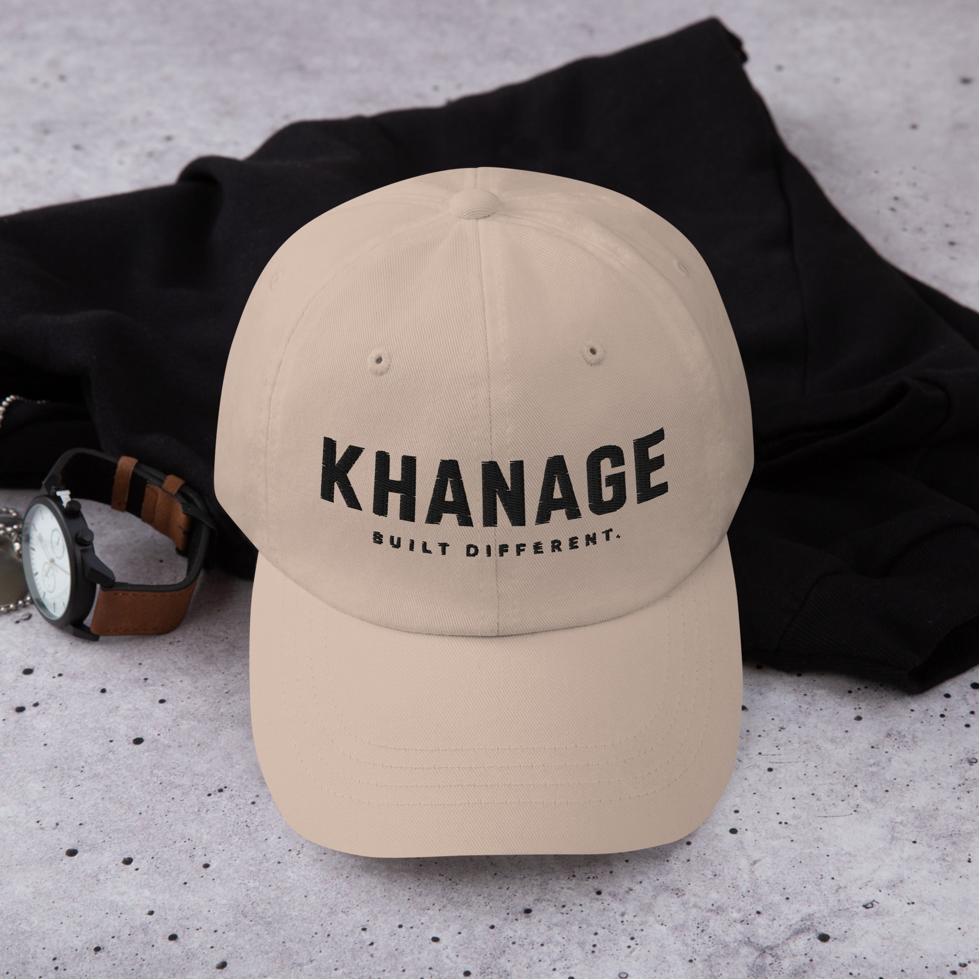 Khanage Collective premium cap in Khaki with embroidered Khanage Collective logo.