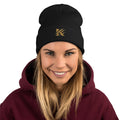Front View Khanage Embroidered Beanie — Gold | Streetwear Accessories NZ