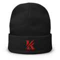 Front view - Khanage Embroidered Beanie — Red | Streetwear Accessories NZ