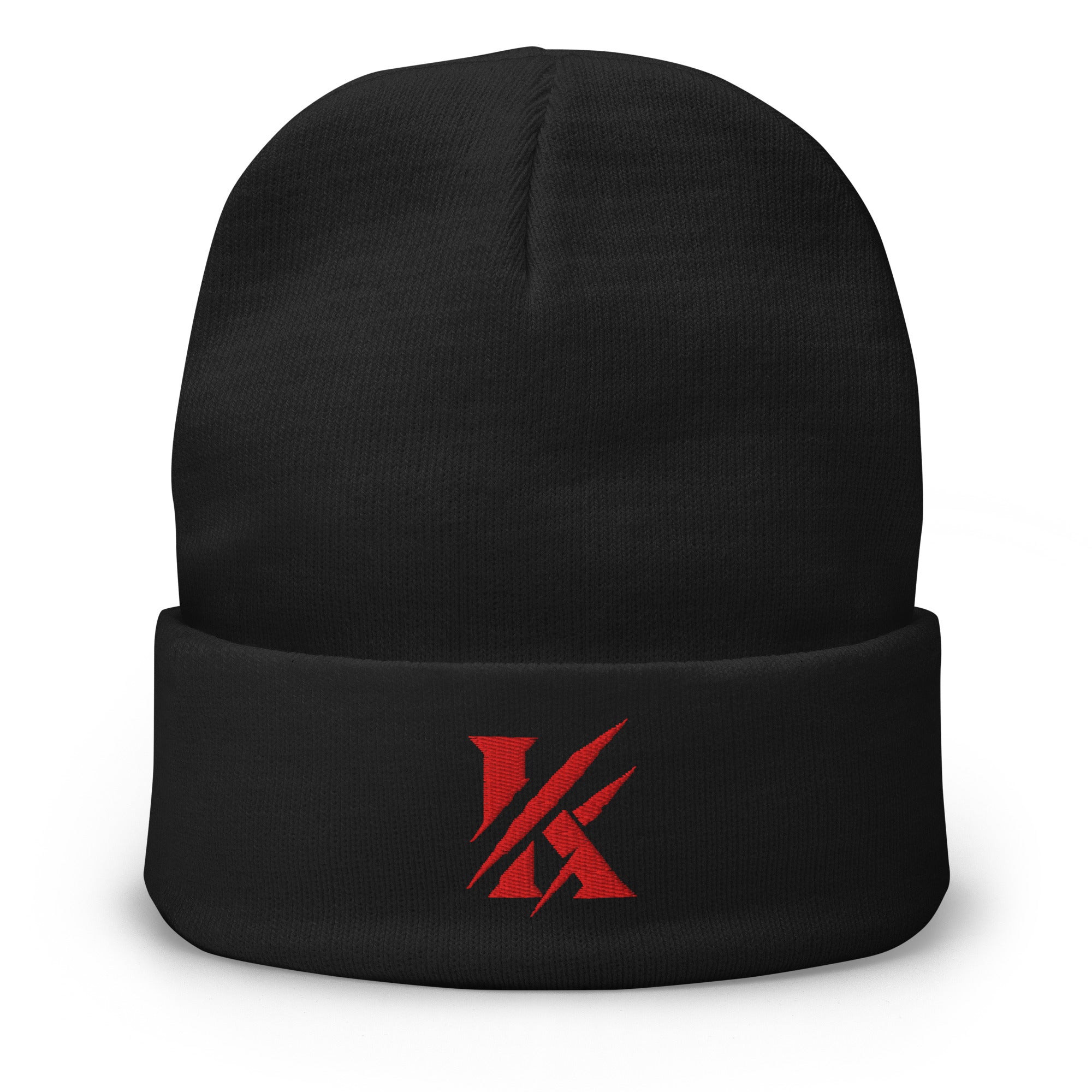 Front view - Khanage Embroidered Beanie — Red | Streetwear Accessories NZ
