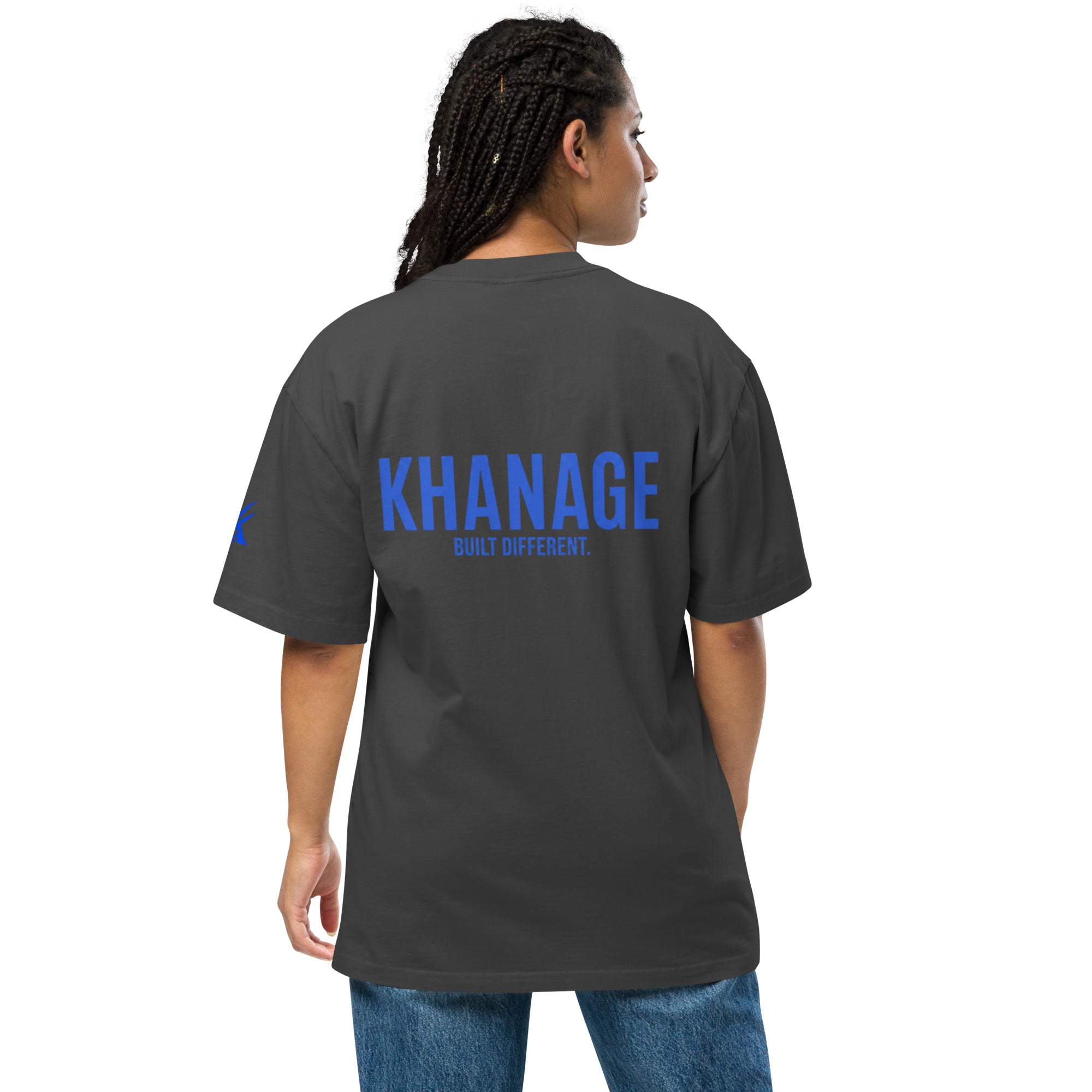 rear view of KHANAGE Collective oversized faded tee in faded black — streetwear NZ