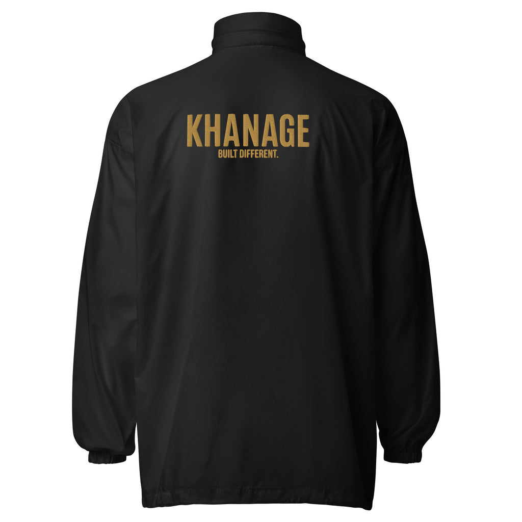 Rear view of KHANAGE Collective classic logo windbreaker — lightweight premium jacket