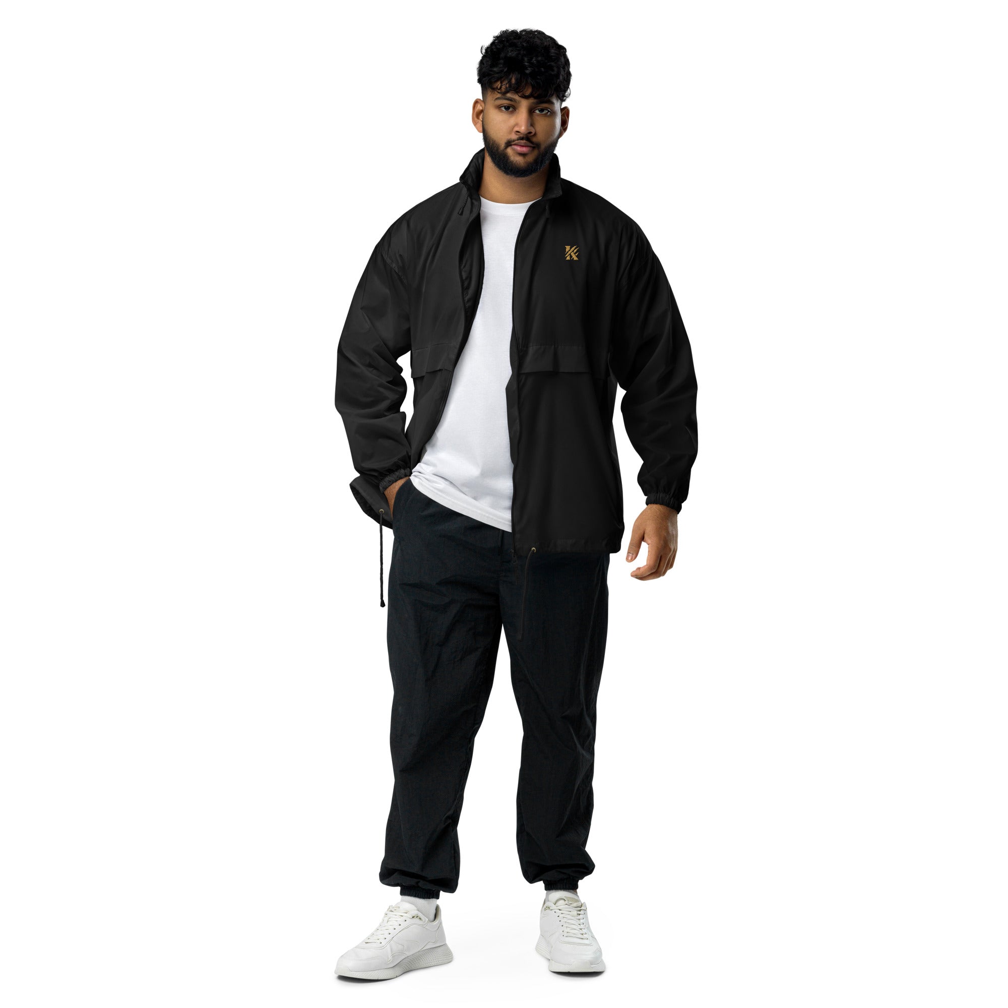 Front view of KHANAGE Collective classic logo unisex windbreaker — premium streetwear NZ