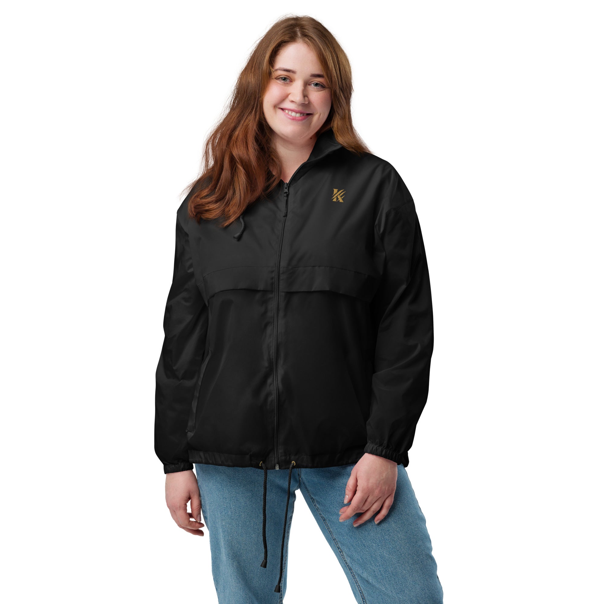 Front view of KHANAGE Collective classic logo unisex windbreaker — premium streetwear NZ