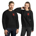 Front view of KHANAGE Collective sweatshirt in black with red logo — premium streetwear NZ