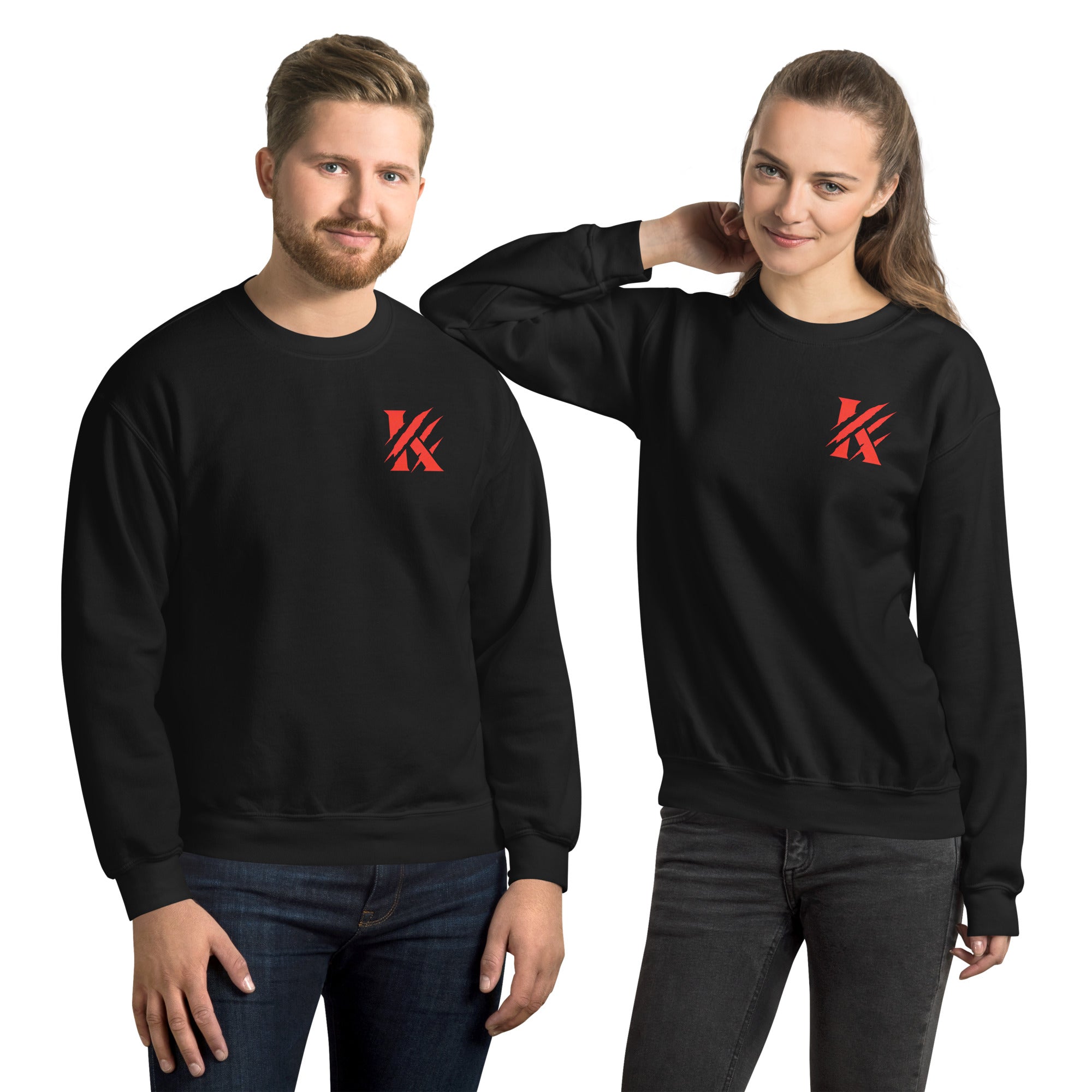 Front view of KHANAGE Collective sweatshirt in black with red logo — premium streetwear NZ