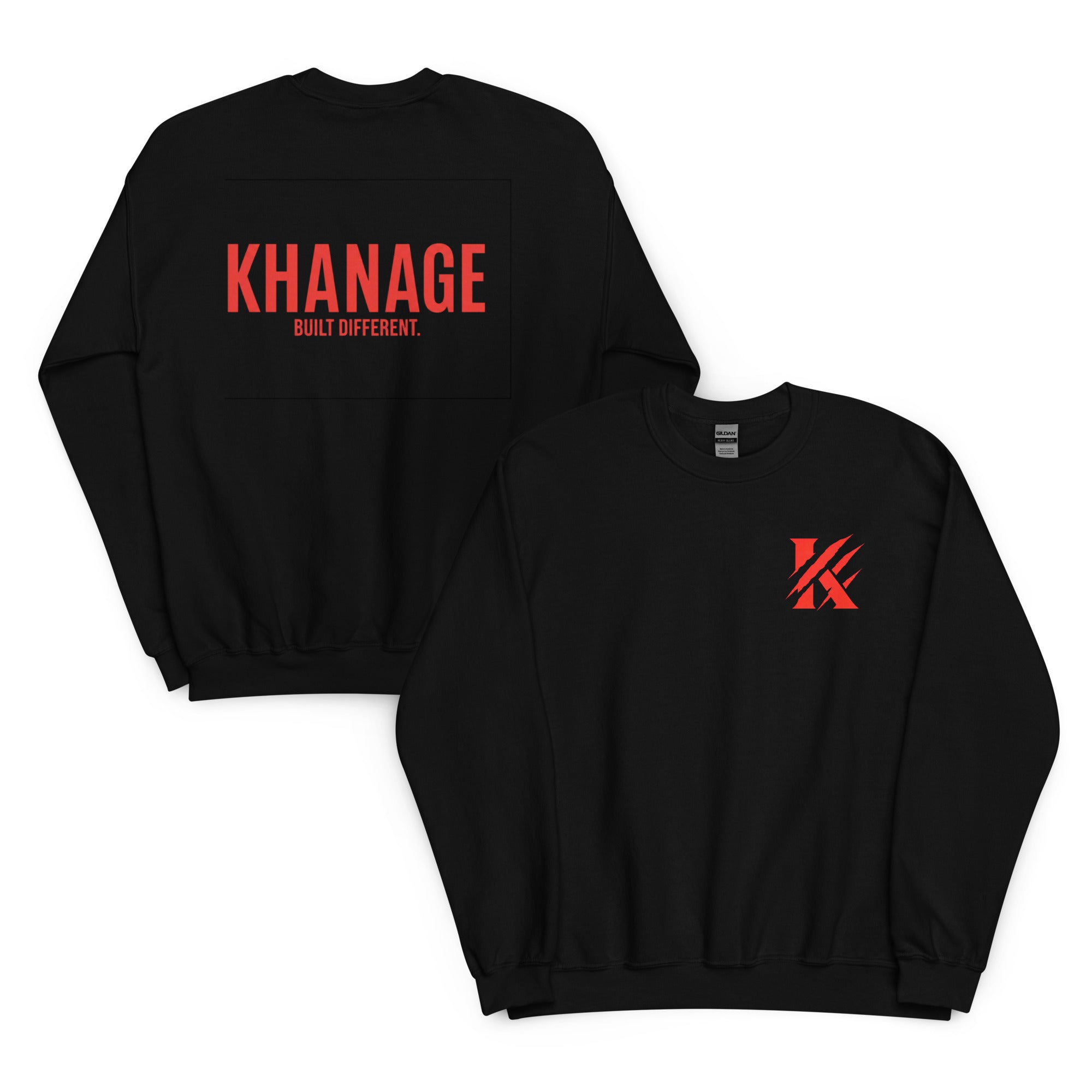 Front and Back view of KHANAGE Collective black red sweatshirt — New Zealand streetwear