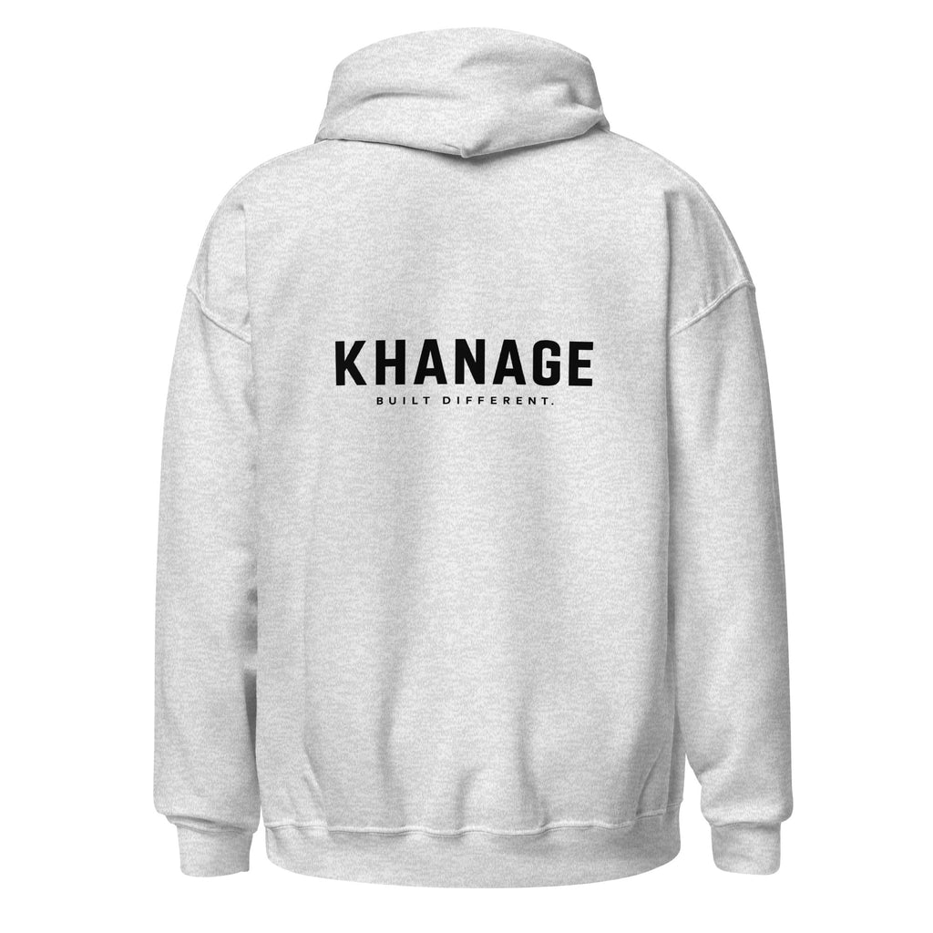 Rear view of KHANAGE Collective heavy blend hoodie in ash