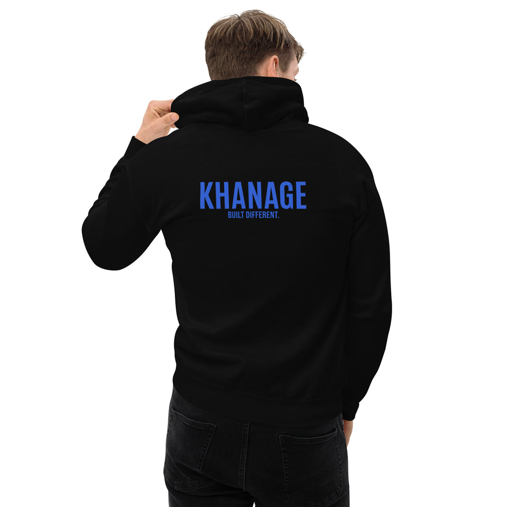 Front view of KHANAGE Collective cobalt blue signature hoodie — premium heavy blend streetwear NZ