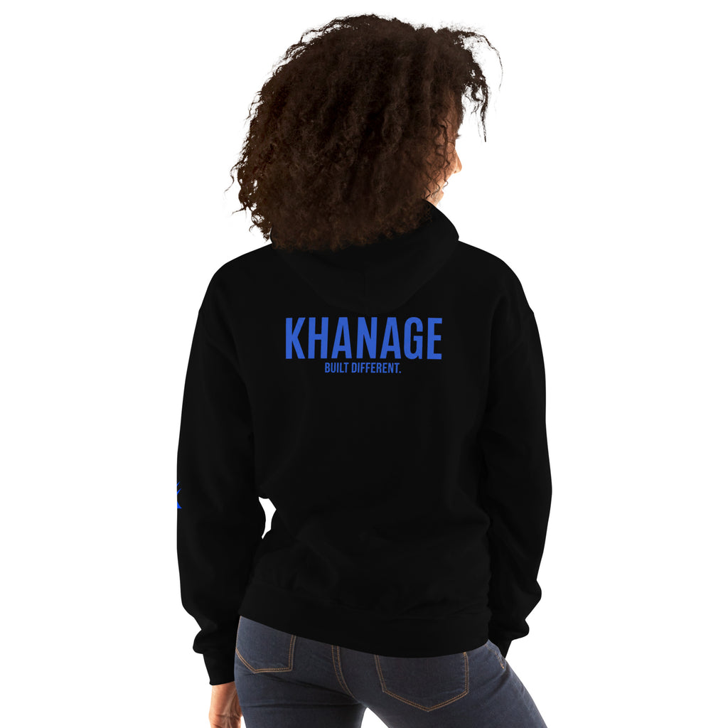ear view of KHANAGE Collective cobalt blue signature hoodie