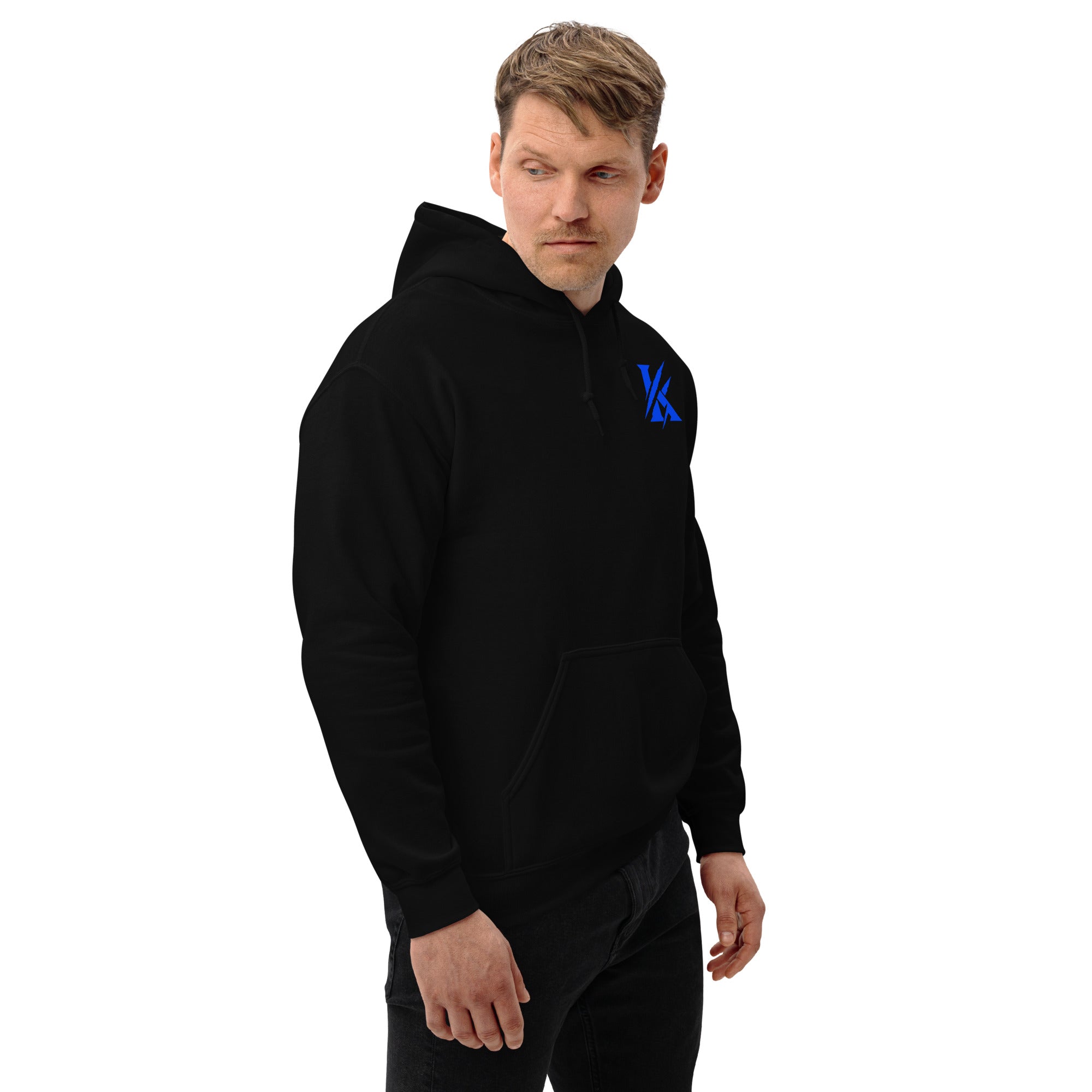 Front view of KHANAGE Collective cobalt blue signature hoodie — premium heavy blend streetwear NZ