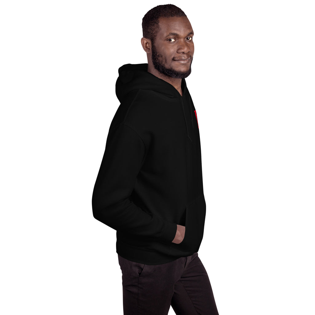Side view of KHANAGE Collective black heavyweight hoodie — New Zealand streetwear