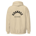 Rear view of KHANAGE Built Different classic logo pullover hoodie