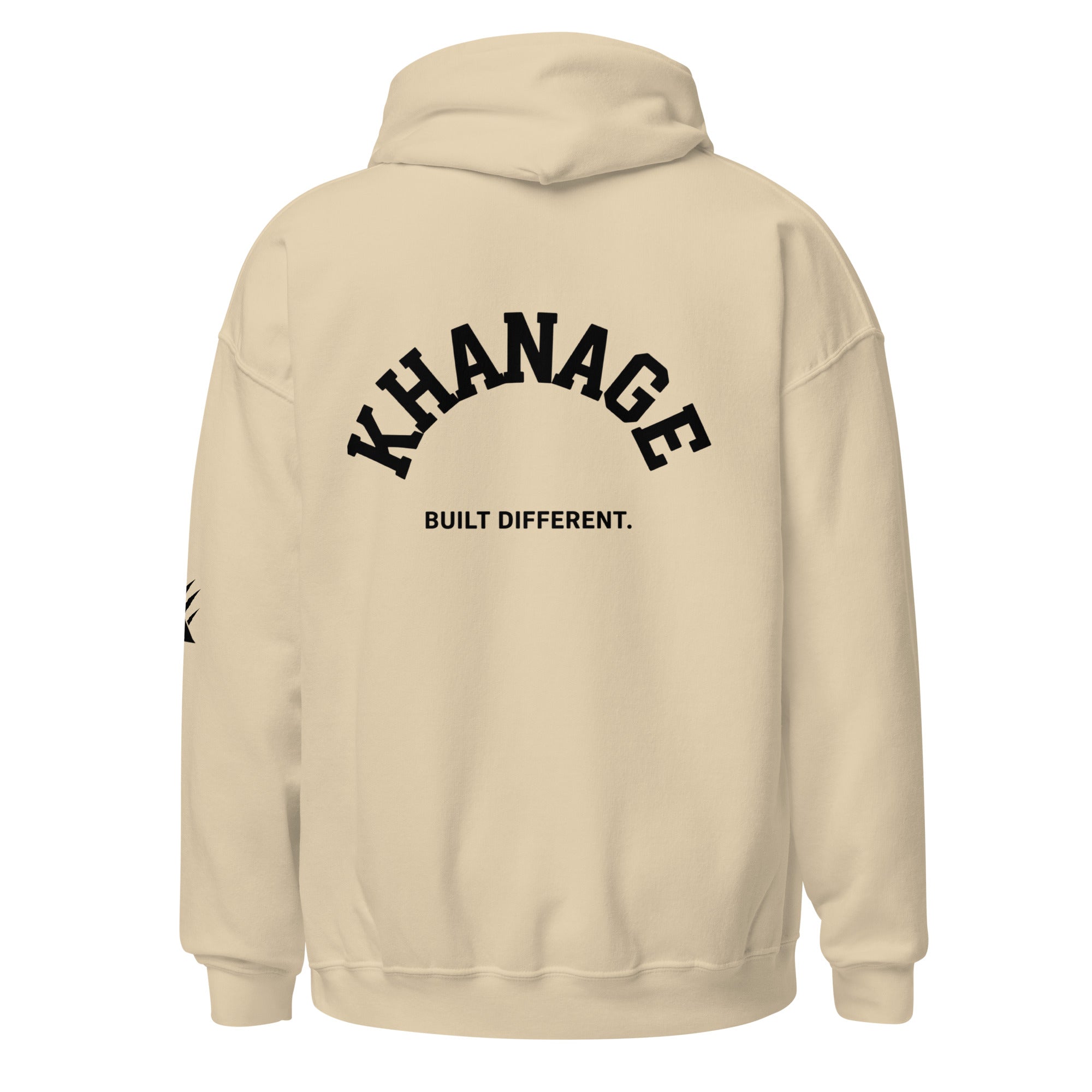 Rear view of KHANAGE Collective Built Different premium hoodie