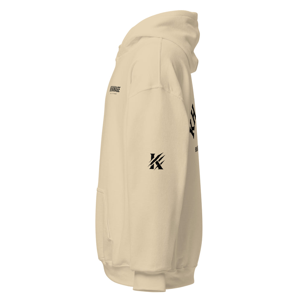 Left side view of KHANAGE Collective Built Different premium hoodie — streetwear NZ