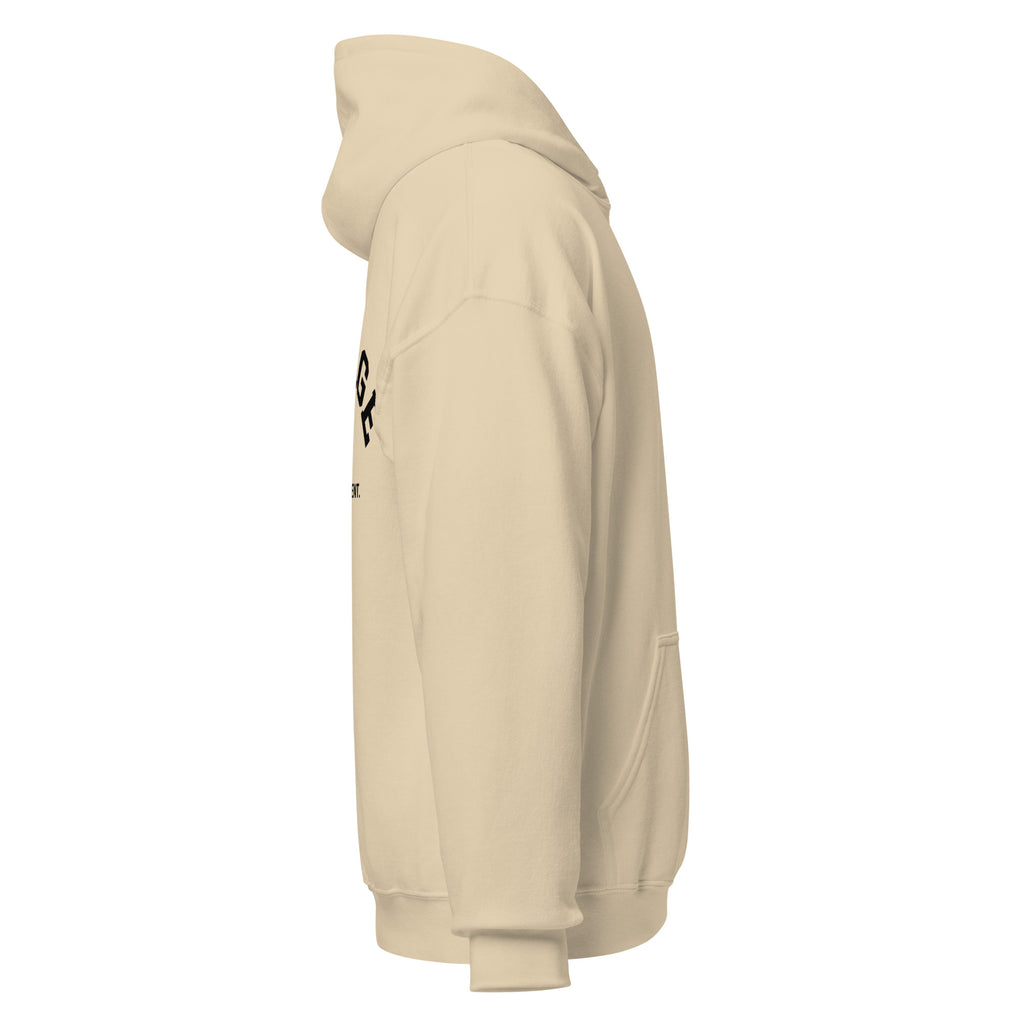 Side view of KHANAGE Built Different classic logo pullover hoodie — New Zealand streetwear