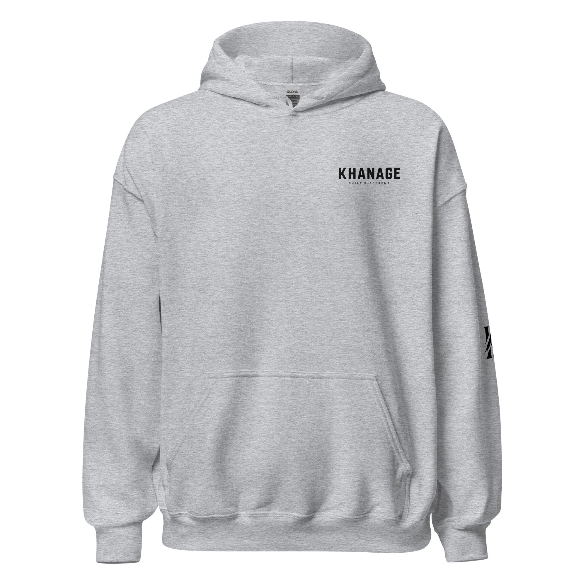 Front view of KHANAGE Collective Built Different premium hoodie — streetwear NZ