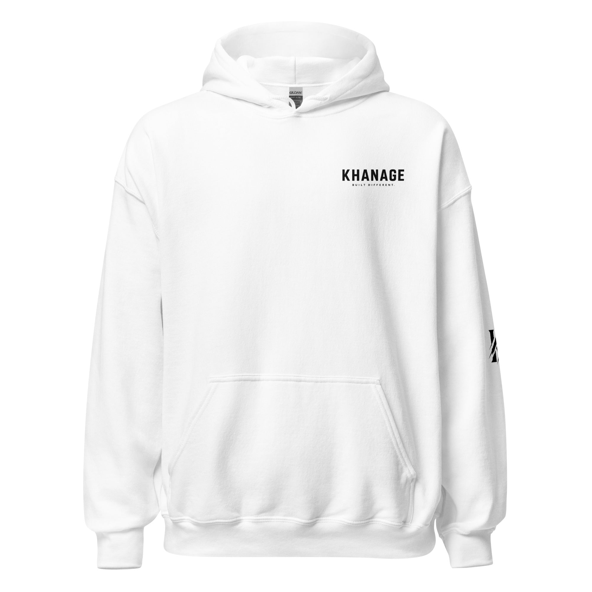 Front view of KHANAGE Collective Built Different premium hoodie — streetwear NZ