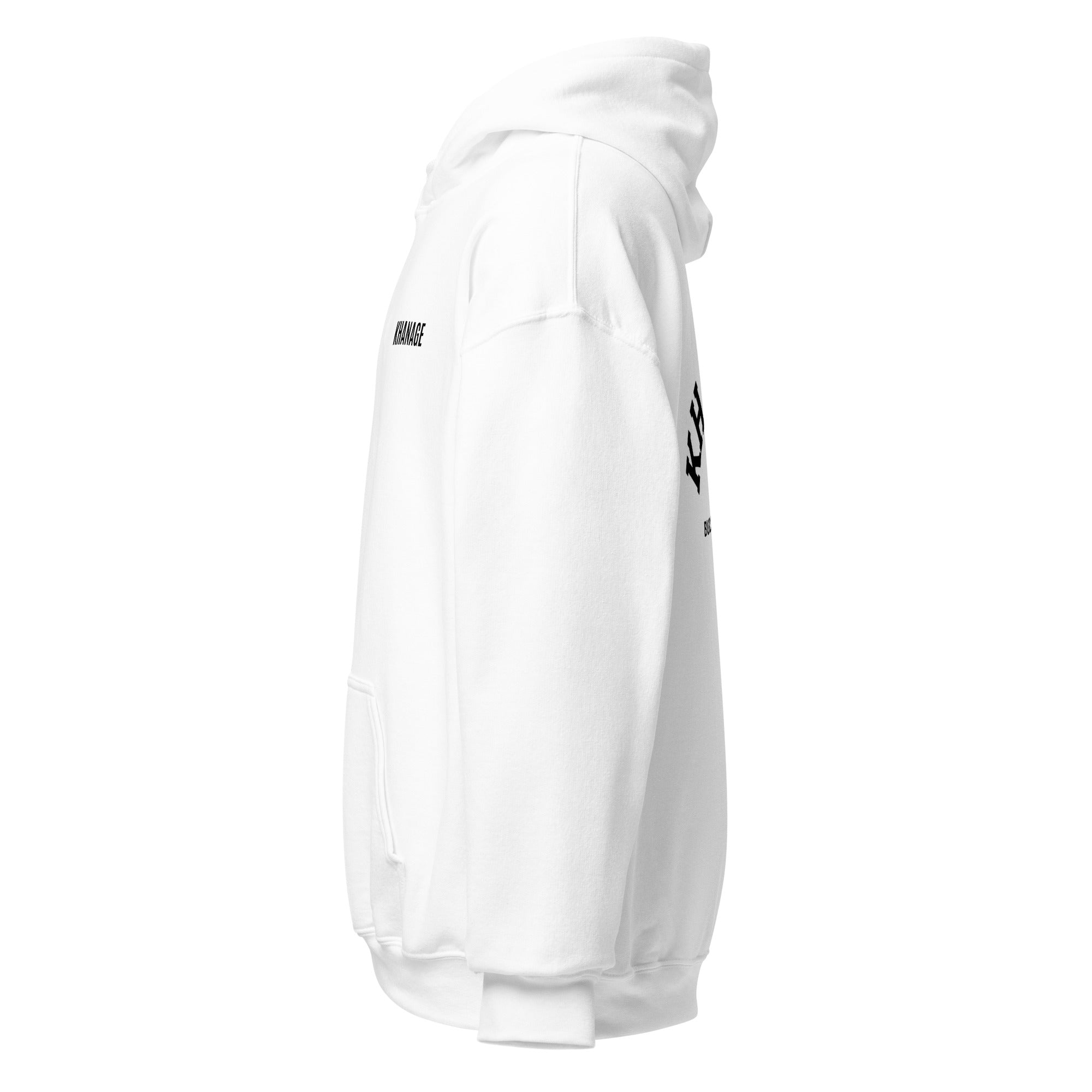 Side view of KHANAGE Built Different classic logo pullover hoodie — New Zealand streetwear